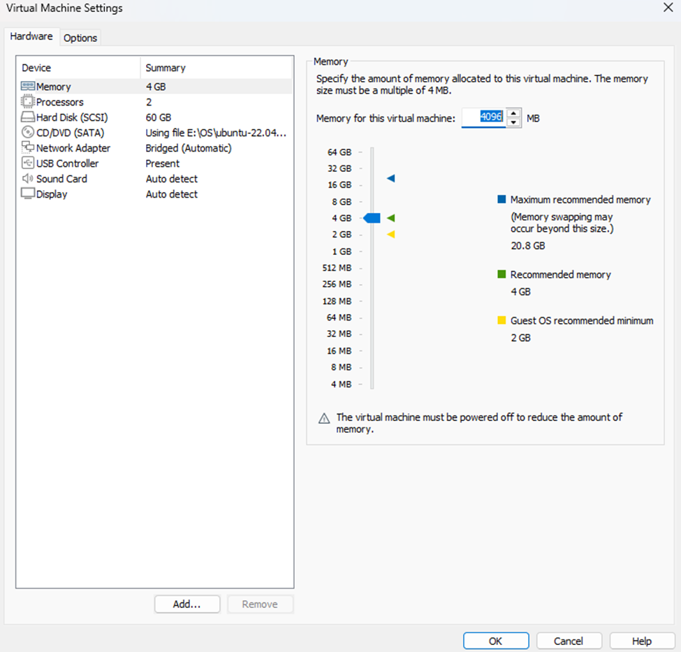 VMware Workstation Ubuntu Server machine hardware information